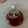 Pendentif pierre naturelle arbre de vie forme "rond argenté" CORNALINE